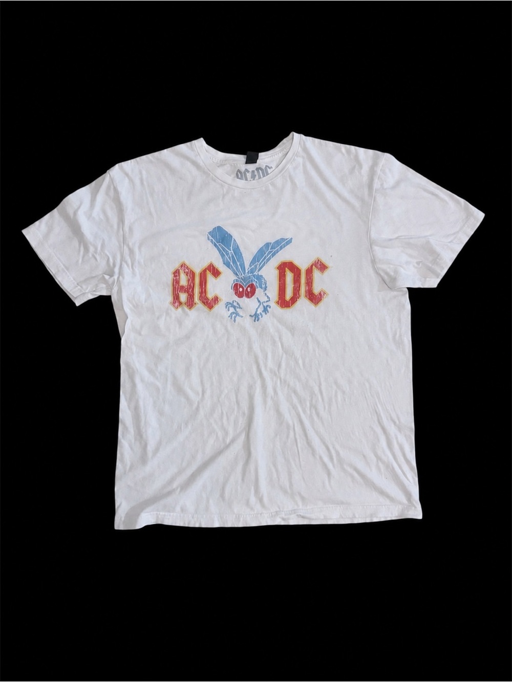 AC/DC White Tee with Red & Blue Graphic Logo